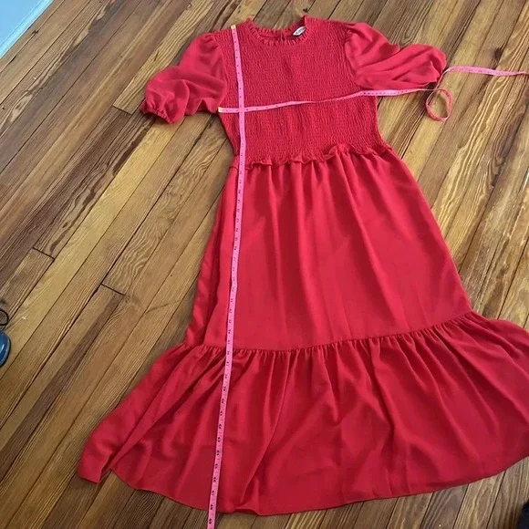 Nanette Lepore Smocked Midi Dress with Tiered Skirt and Ruffle Detail - Size 12 - Picture 11 of 13